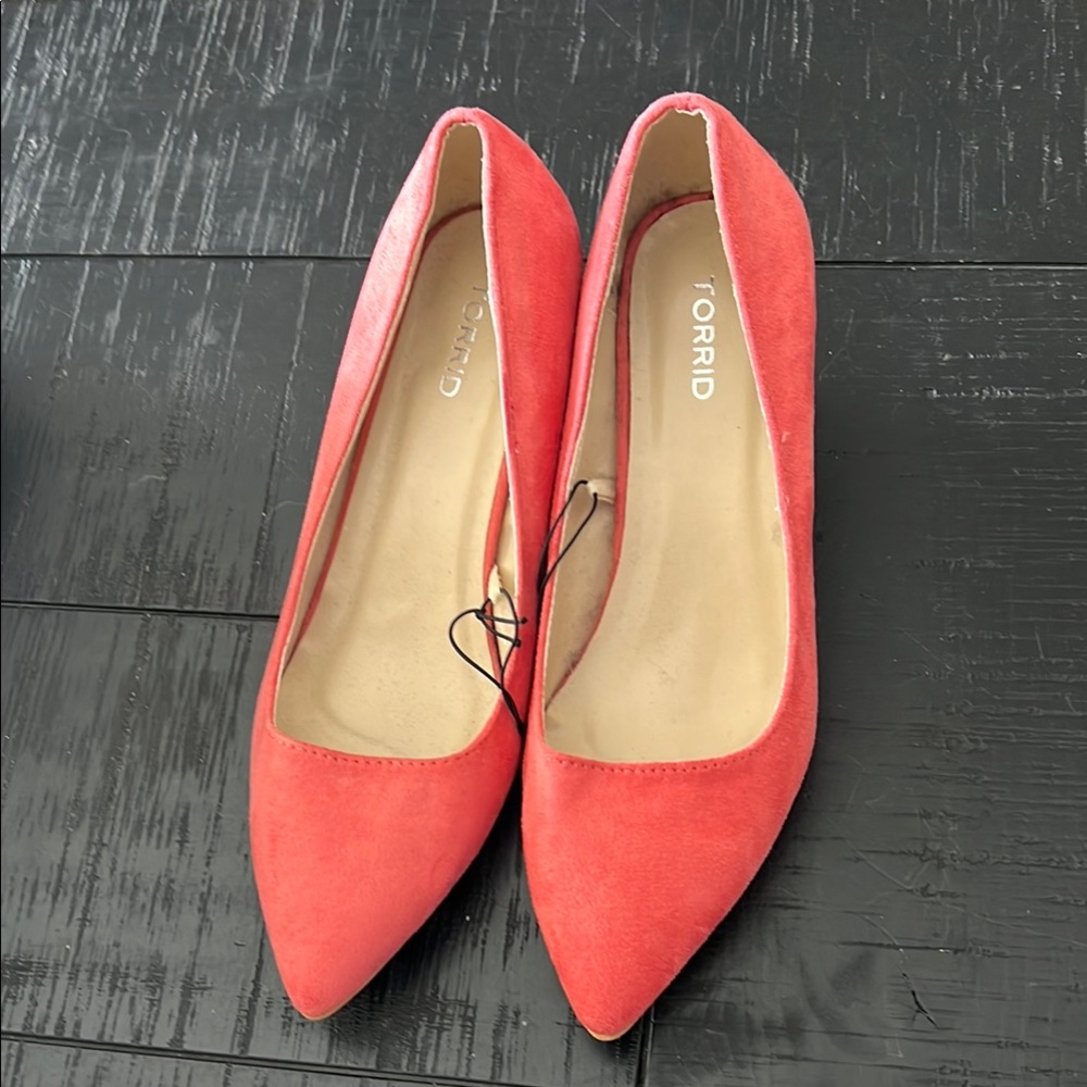 Torrid Coral Heels with Pointed Toe and Suede-Like Material